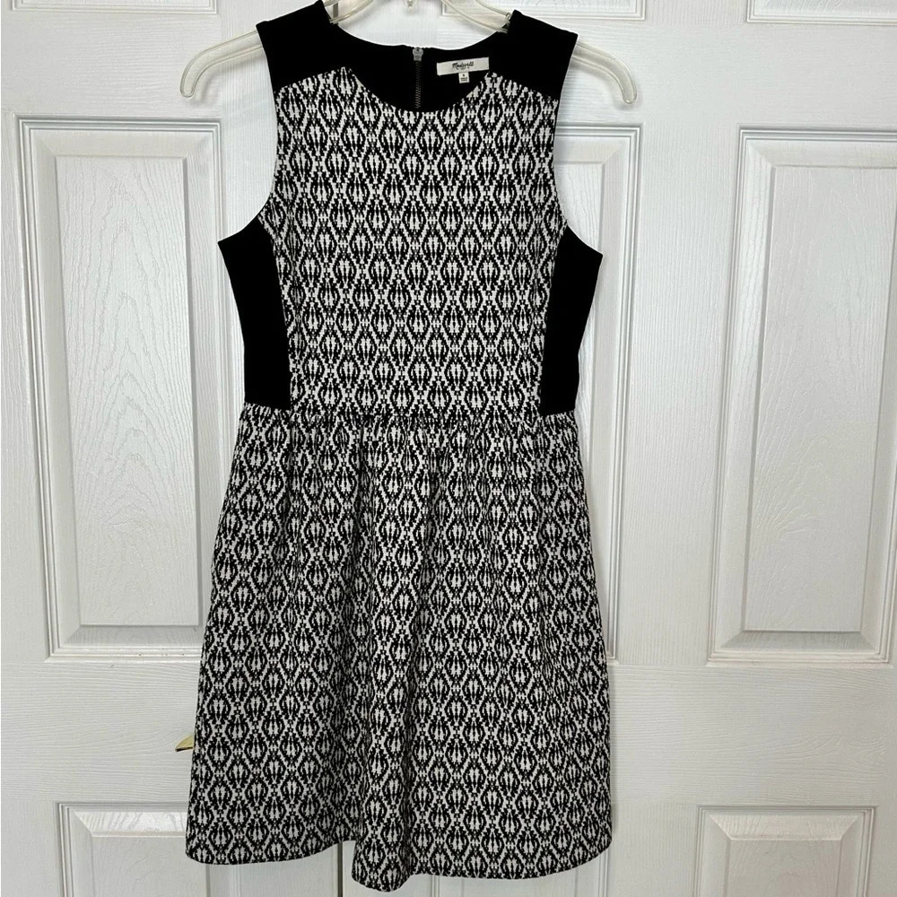 MADEWELL Afternoon Dress Diamond Jacquard Tribal Black White Sleeveless Sz Small - Picture 3 of 14